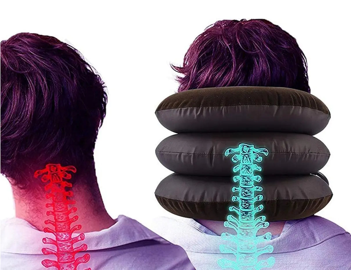 Guler cervical de elongare, decompresia coloanei, eliminarea durerilor cervicale, gonflabil, 3 camere, maro