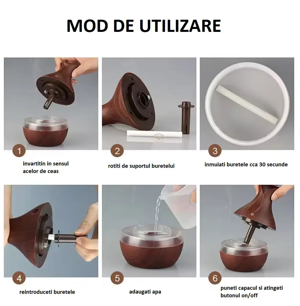 Difuzor Aromaterapie și Umidificator Tip Vaza, BESEDER cu LED și USB